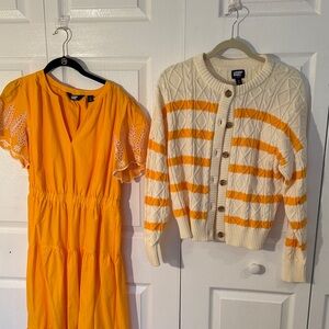 Lands' End Women's creamsicle boho dress with Striped Cardigan
